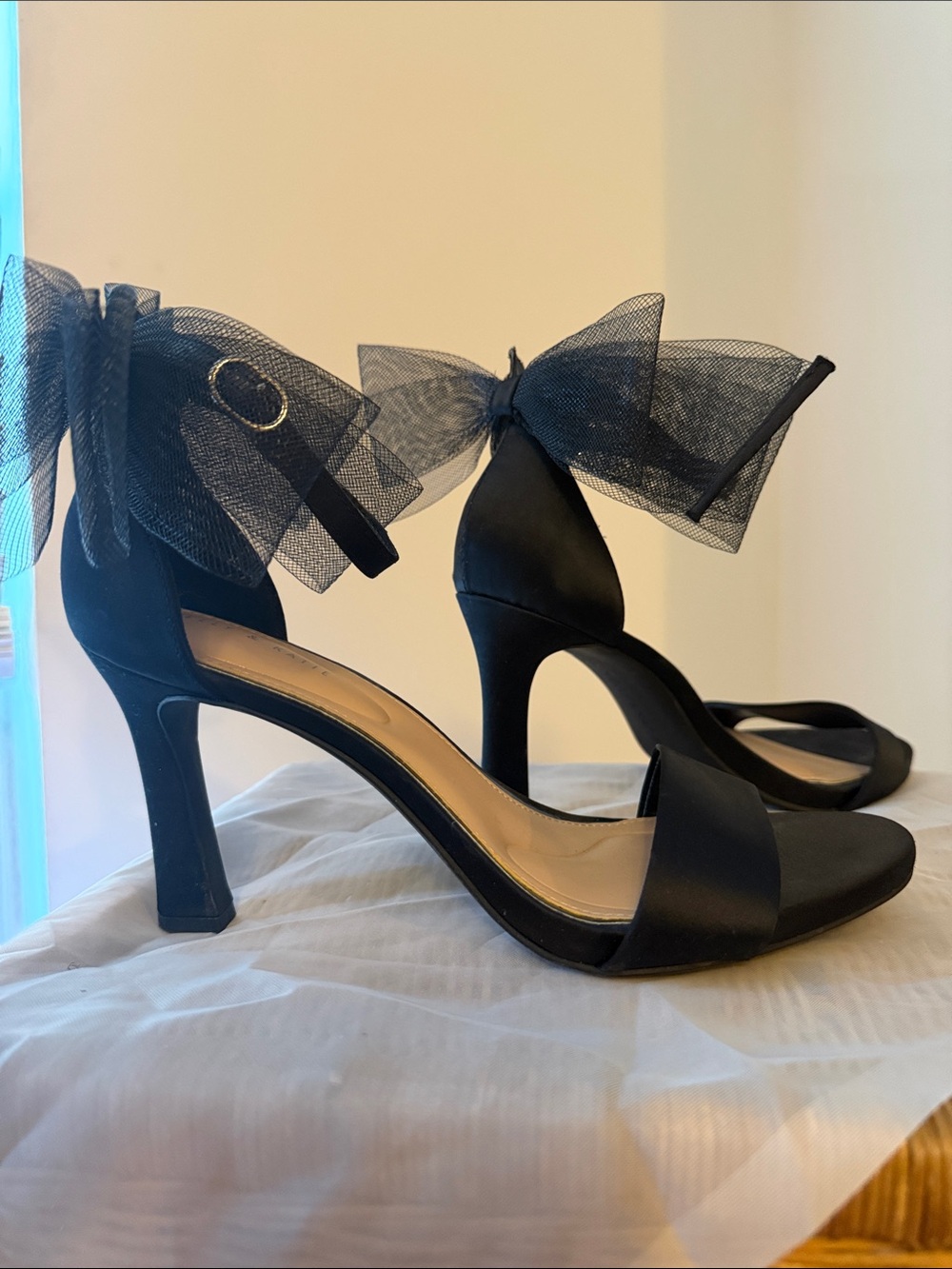 Kelly & Katie Black Bow Ankle-Tie High Heels